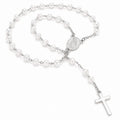 Rosario Mujer Acero Inoxidable Plateado con Perlas Blancas Virgen y Cruz