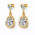 Aretes Colgantes Gota Cristal Brillante Dorado Elegante Mujer Fiesta