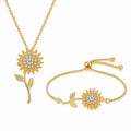 Set Collar y Pulsera Girasol Mujer Dorado con Brillos Elegante Regalo