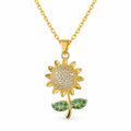 Collar Girasol Mujer Dorado con Brillos y Hojas Verdes Elegante Regalo