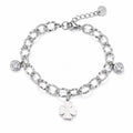 Pulsera Trébol Mujer Acero Inoxidable Plateada con Cristales Ajustable