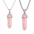 2 Collares Mujer hombre Péndulo Cuarzo Rosa Piedra Natural Acero Inoxidable parejas