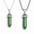 2 Collares Mujer hombre parejas Péndulo piedra Aventurina Verde Acero Inoxidable