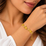Pulsera Flores Mujer Dorada con Piedras Amarillas Ajustable Elegante Regalo
