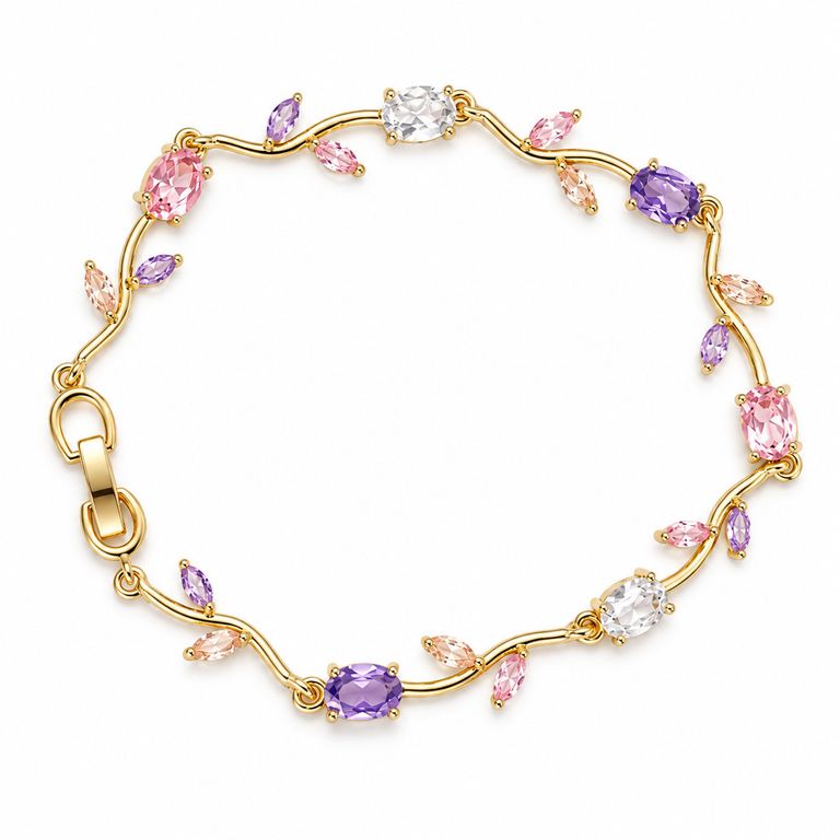Pulsera Tulipán Mujer Dorada con Piedras Multicolor Elegante Regalo