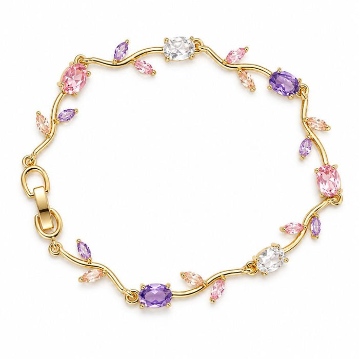 Pulsera Tulipán Mujer Dorada con Piedras Multicolor Elegante Regalo