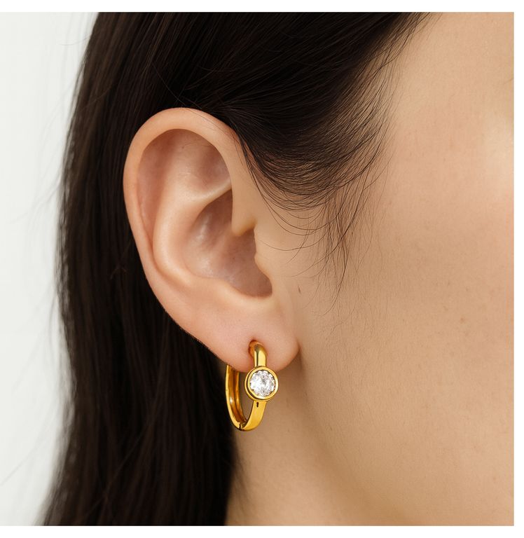 Aretes Argolla Dorada Punto de Luz Mujer Acero Inoxidable