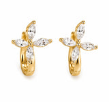 Aretes Flor con Circones de Acero Inoxidable Dorado para Mujer Elegantes