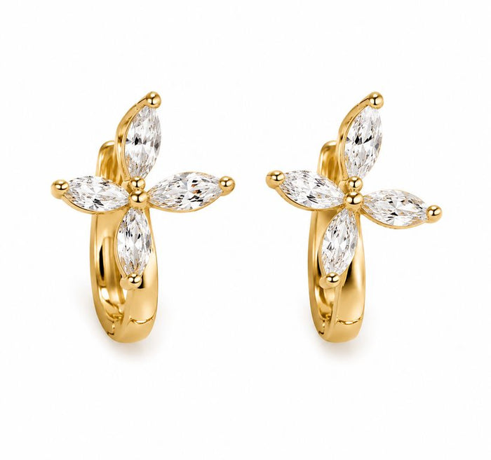 Aretes Flor con Circones de Acero Inoxidable Dorado para Mujer Elegantes