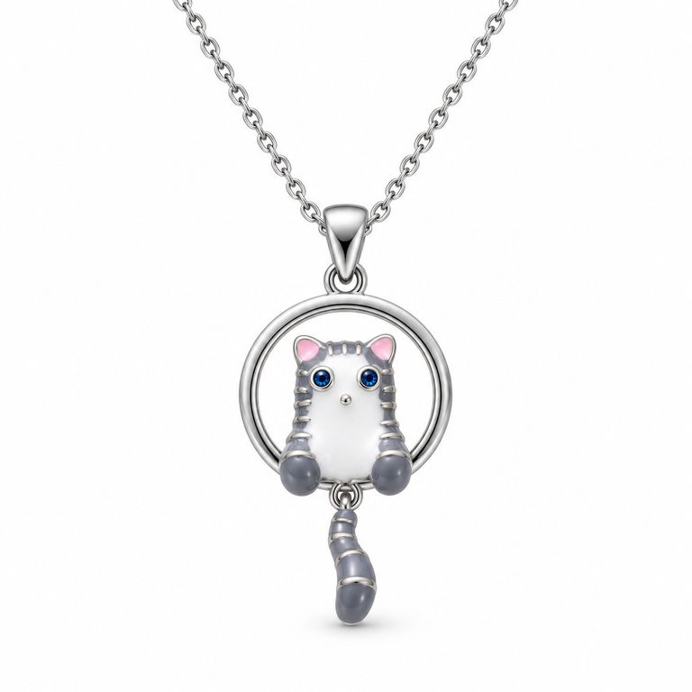 Collar Gatito Mujer Plateado con Dije Colgante Tierno Elegante Regalo