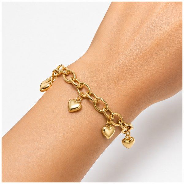 Pulsera Corazones Mujer Cadena de Eslabones Dorada y Plateada