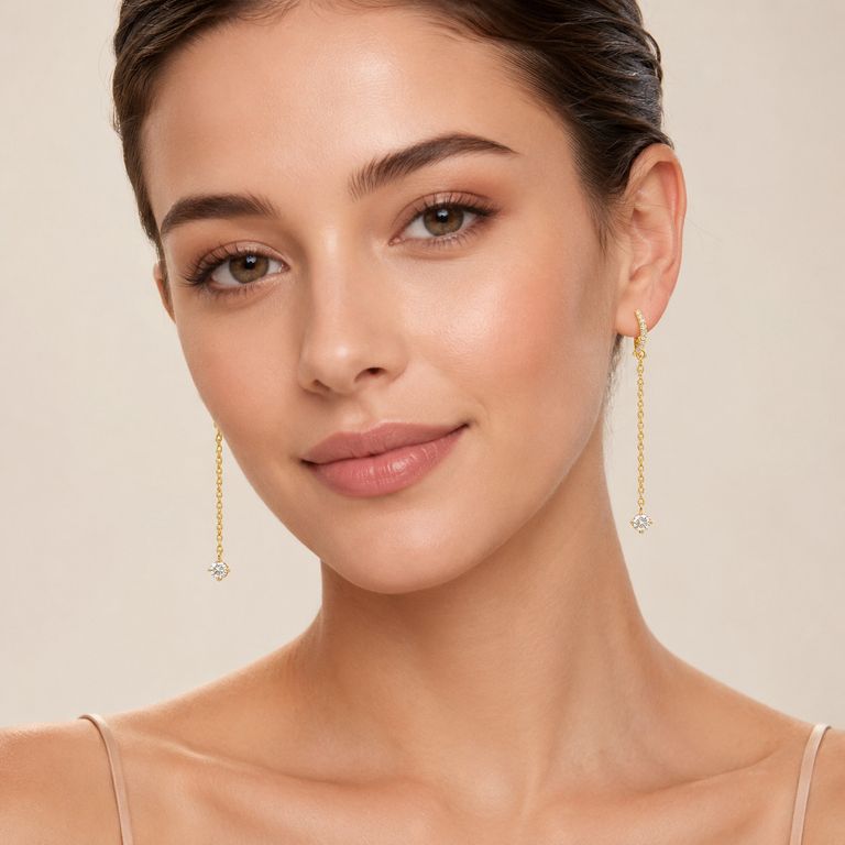 Aretes Largos Punto de Luz Mujer Dorados con Cristales Colgantes Elegantes