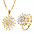 Set Collar y Anillo Girasol Mujer Dorado con Brillos Elegante Regalo