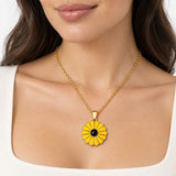 Collar Margarita Amarilla Mujer Dorado Centro Negro Elegante Regalo