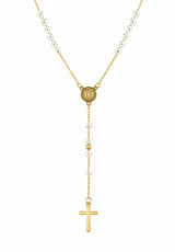 Rosario Collar Virgen Milagrosa con Cristales Transparentes Acero Inoxidable Dorado para Mujer Waterproof