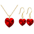 Set Juego Collar y  Aretes Corazón rojo Cristal