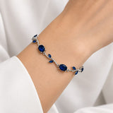 Pulsera Mujer Plateada con Piedras Azules y Hojas Elegante Regalo