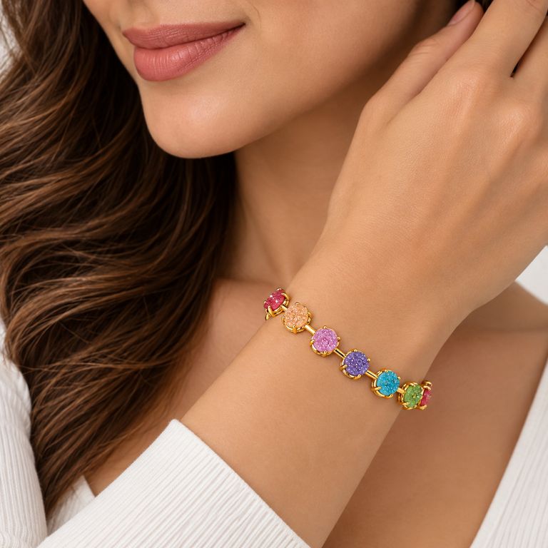 Pulsera Mujer Dorada con Piedras Multicolor Elegante Moderna Regalo