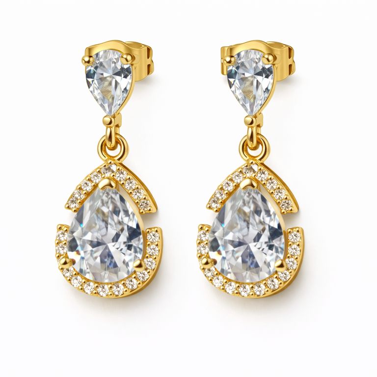 Aretes Colgantes Gota Cristal Brillante Dorado Elegante Mujer Fiesta