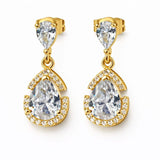 Aretes Colgantes Gota Cristal Brillante Dorado Elegante Mujer Fiesta