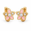 Aretes Flor Rosa Mujer Dorados con Brillos Elegantes Regalo