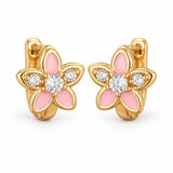Aretes Flor Rosa Mujer Dorados con Brillos Elegantes Regalo