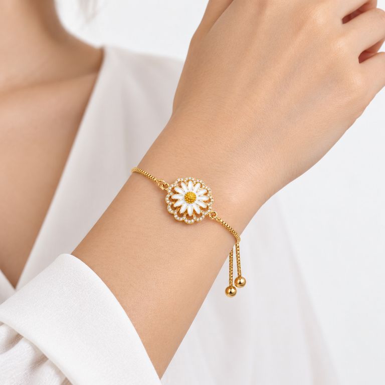 Pulsera Margarita Giratoria Mujer Acero Inoxidable Ajustable Elegante Regalo