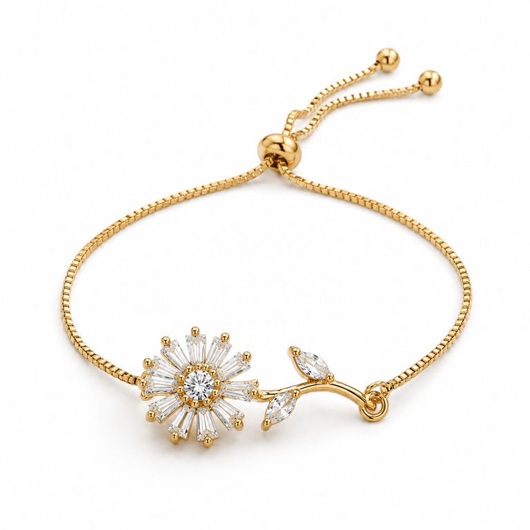 Pulsera Girasol Mujer Dorada con Cristales Ajustable Elegante Regalo