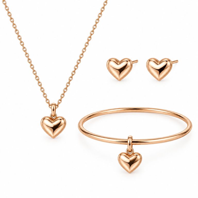 Set Collar Aretes y Pulsera Corazón Mujer Oro Rosa Elegante Regalo