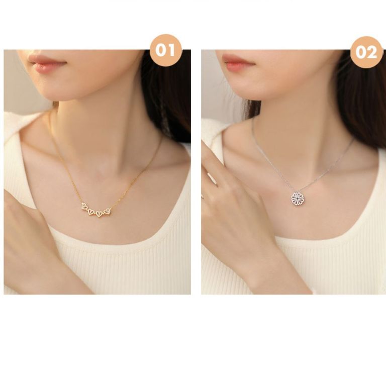 Collar 2 en 1 Trébol de la suerte y corazones brillos mujer