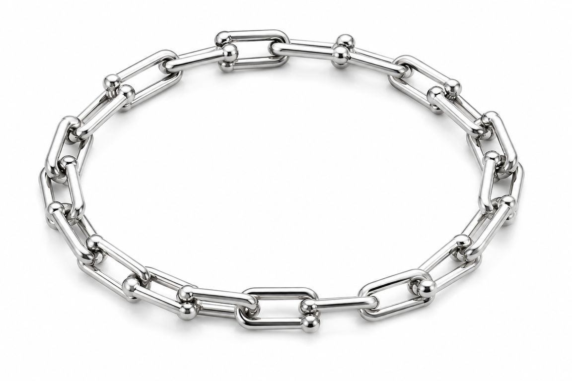 Pulsera Eslabones Plateada Minimalista Acero Inoxidable