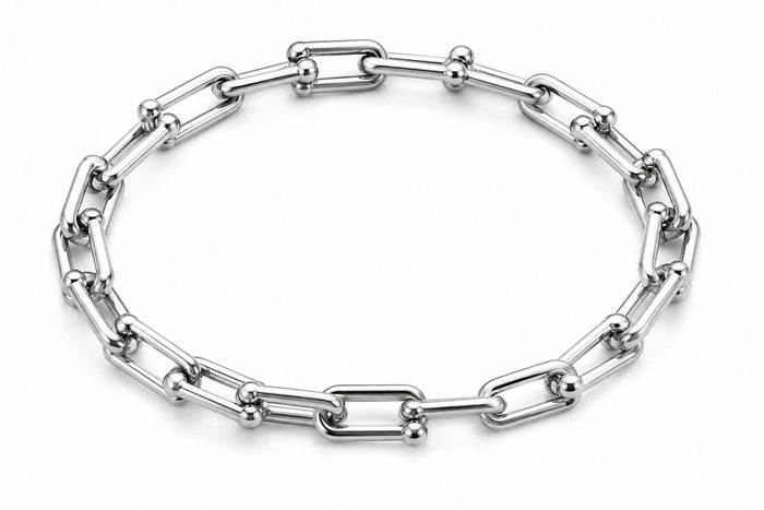 Pulsera Eslabones Plateada Minimalista Acero Inoxidable