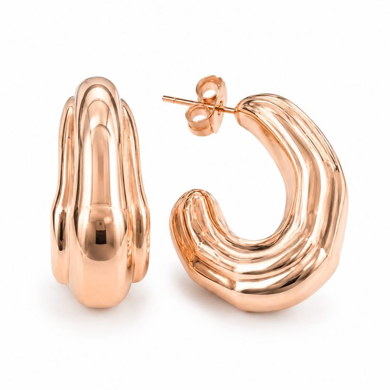 Aretes Argolla Chunky Triple Aro Oro Rosa Mujer Waterproof Elegantes
