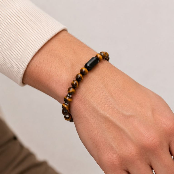 Pulsera Ojo de Tigre Hombre con Detalle Negro Elegante Regalo