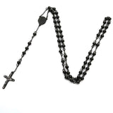 Collar Rosario Negro Cruz Hombre Acero Inoxidable Estilo Urbano Masculino