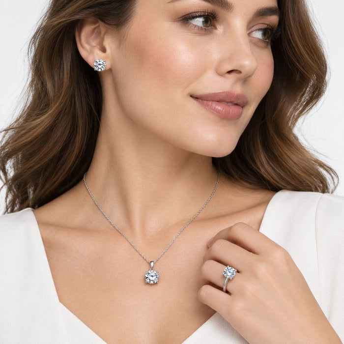 Set Collar Aretes y Anillo Punto de Luz Mujer Plateado con Brillos Elegante Regalo