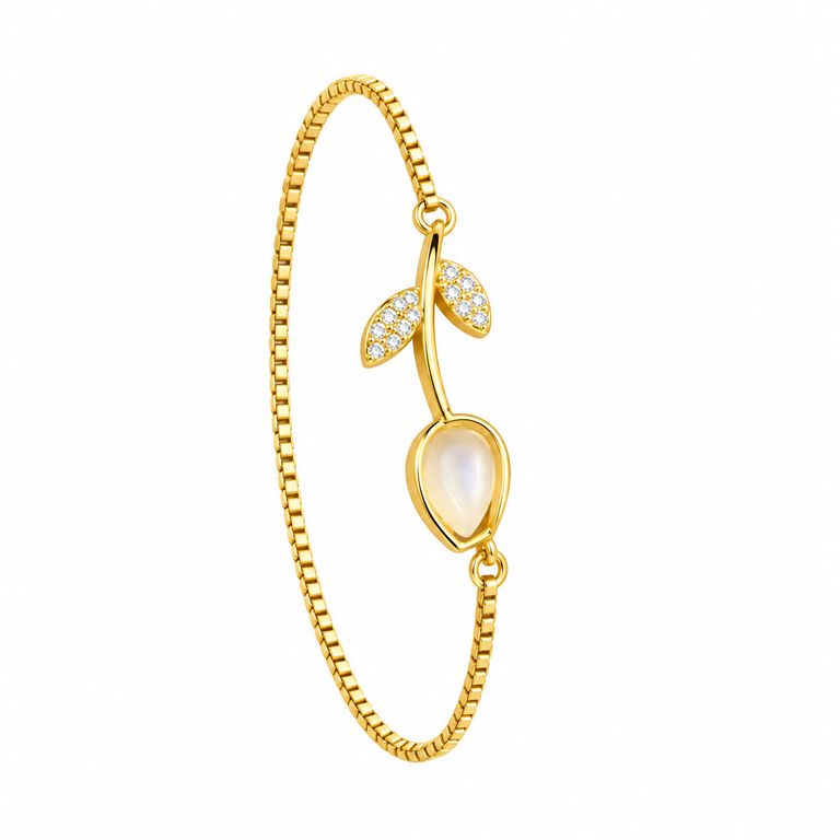 Pulsera Tulipán Mujer Dorada Ajustable con Brillos Elegante Regalo