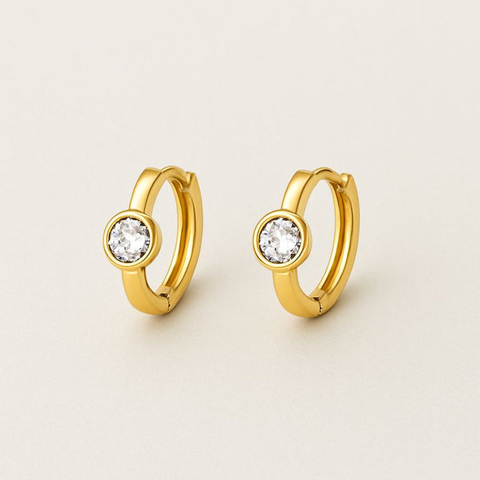Aretes Argolla Dorada Punto de Luz Mujer Acero Inoxidable