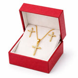 Set Collar y Aretes Cruz Dorada con Cristales para Mujer