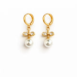 Aretes argolla dorados con perla colgante para mujer
