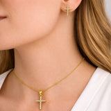 Set Collar y Aretes Cruz Dorada con Cristales para Mujer