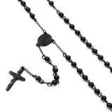 Collar Rosario Negro Cruz Hombre Acero Inoxidable Estilo Urbano Masculino