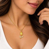 Collar Tulipán Mujer Dorado con Piedra Amarilla y Brillos Elegante Regalo