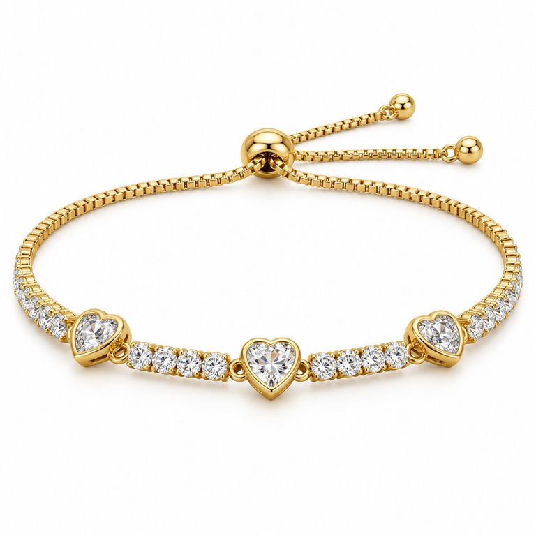 Pulsera Corazones Mujer Dorada con Brillos Ajustable Elegante Regalo