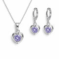 Set De Collar Y Aretes Mujer Corazón Con Piedra Rosa O Lavanda