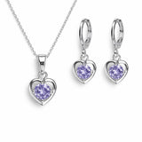 Set De Collar Y Aretes Mujer Corazón Con Piedra Rosa O Lavanda