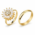Anillo Girasol Mujer Dorado con Brillos Elegante Regalo
