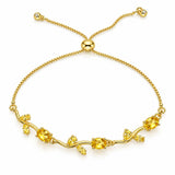 Pulsera Flores Mujer Dorada con Piedras Amarillas Ajustable Elegante Regalo