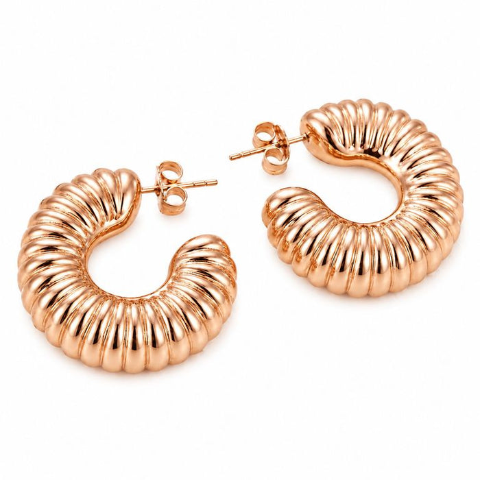Aretes Argolla Chunky Acanalados Oro Rosa Mujer Elegantes
