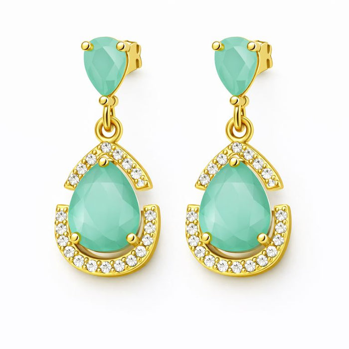 Aretes Colgantes Gota Cristal Brillante Dorado Elegante Mujer Fiesta